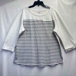 Croft & Barrow 3/4 Cuffed Sleeve Boat Neck Blouse Women XL White-Black Stripes